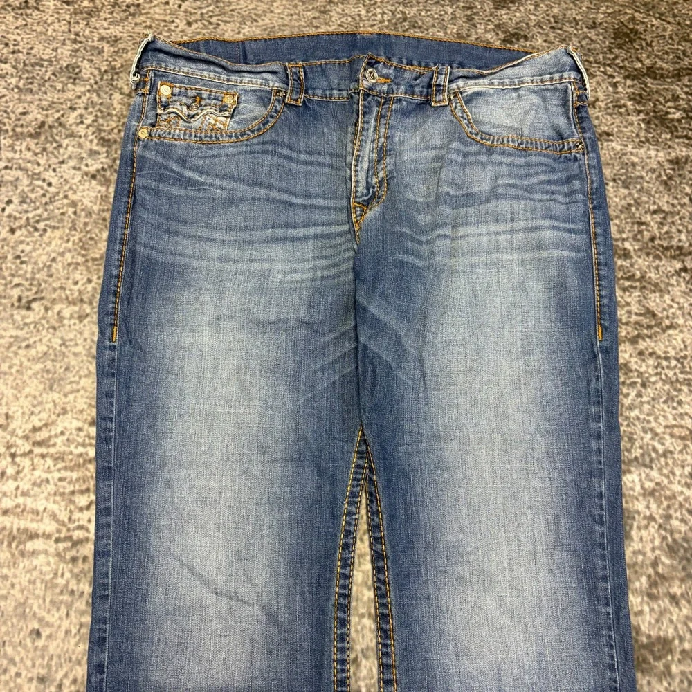 True Religion Jeans Mens 42x29 Blue World Tour Section Slim Stitched Flap Pocket